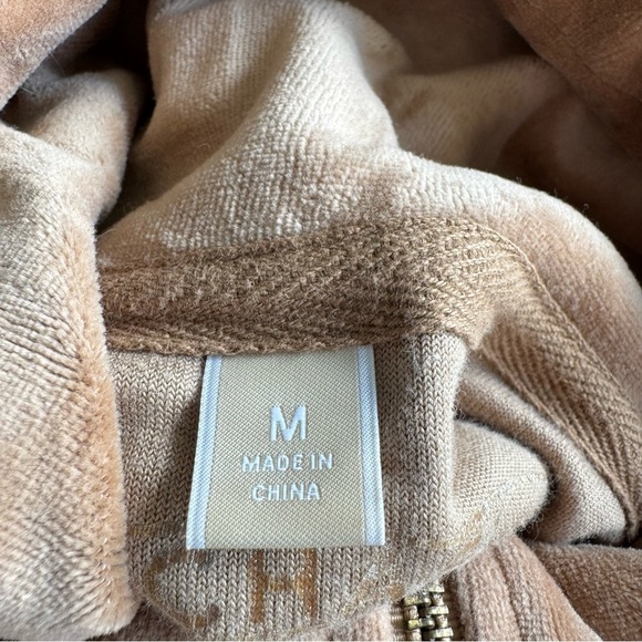 Michael Kors Tan and Gold Velvet Velour Funnel Neck Full-Zip Jacket - Picture 9 of 9